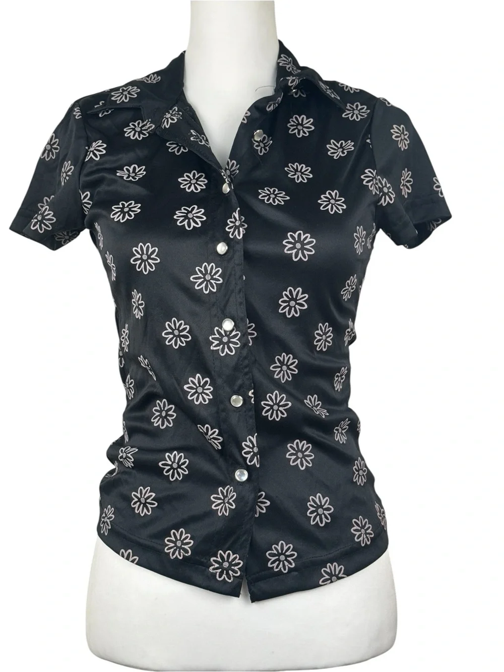 Y2K Vintage In Charge Floral Abstract Button Down Short Sleeve Shirt Size Medium - Picture 4 of 6